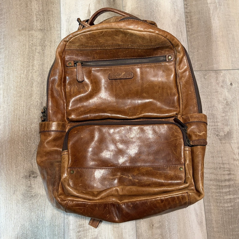 FRYE Logan Leather Backpack Cognac Brown Travel School Laptop Bag Distressed